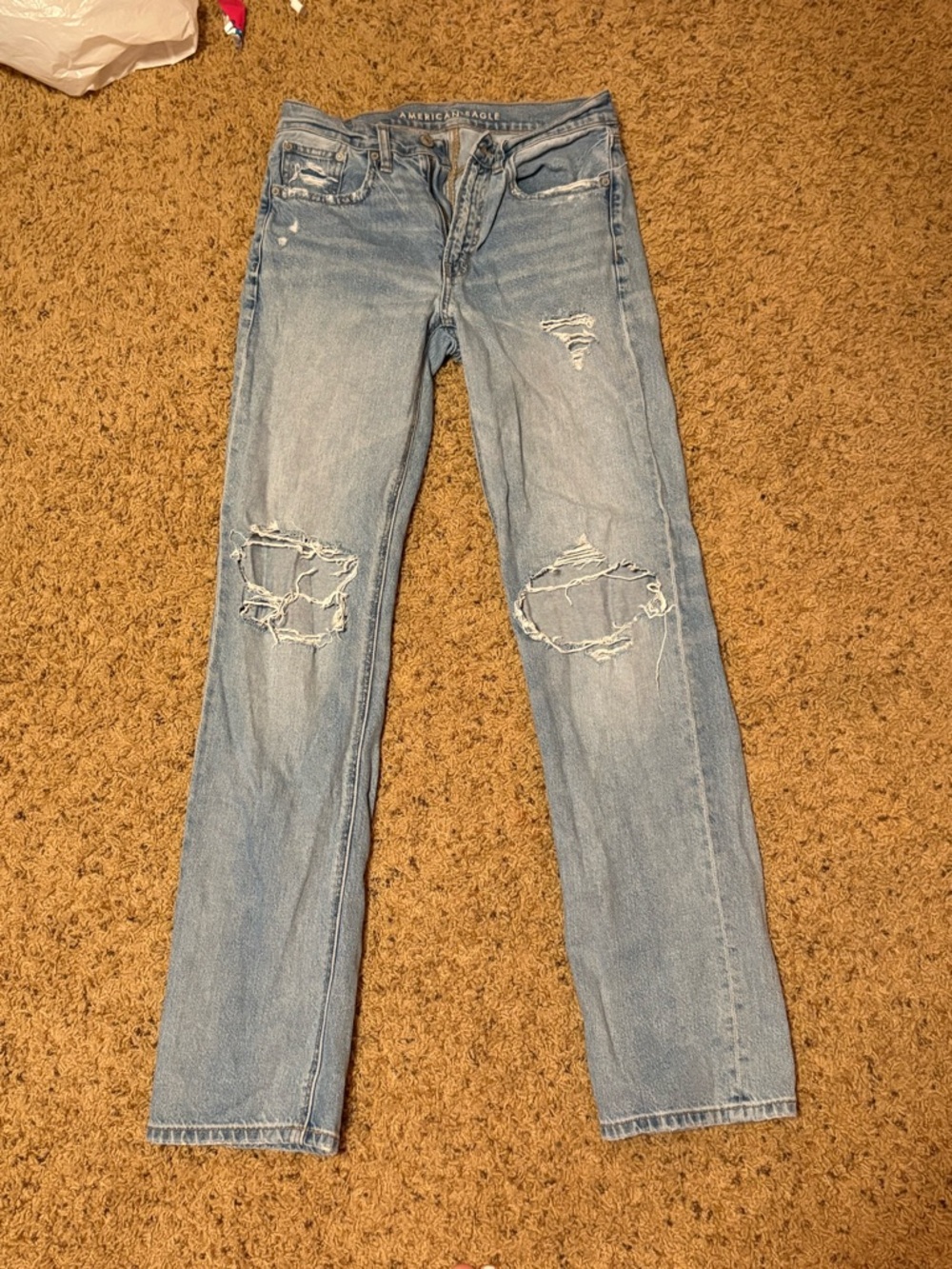 American Eagle Outfitters Light Blue Distressed Straight Leg Jeans